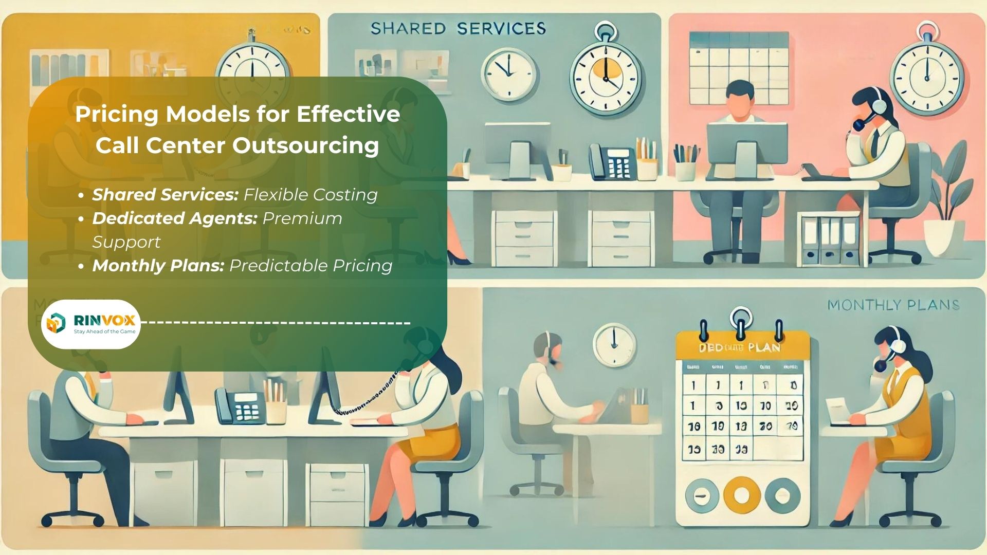 Illustration shows different call center pricing models.