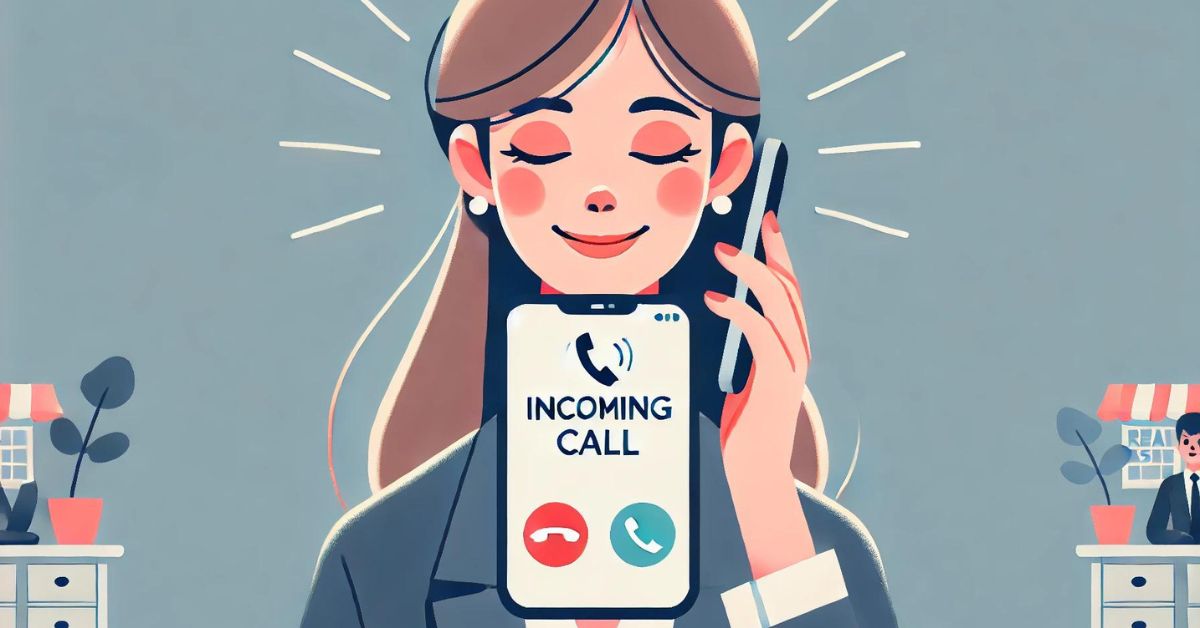 Female real estate agent holding phone with incoming call.