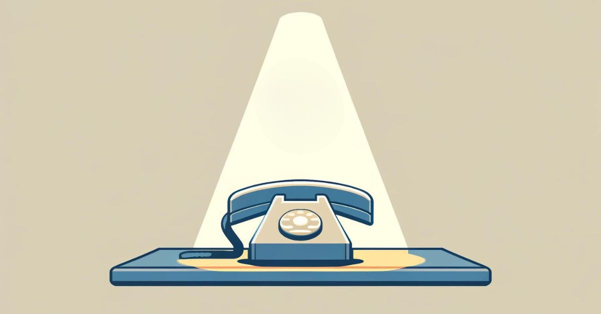 Ringing phone on a desk under a spotlight.