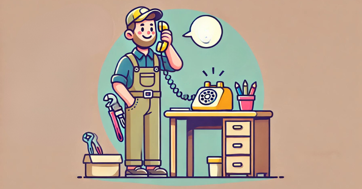 Plumber standing next to a ringing phone