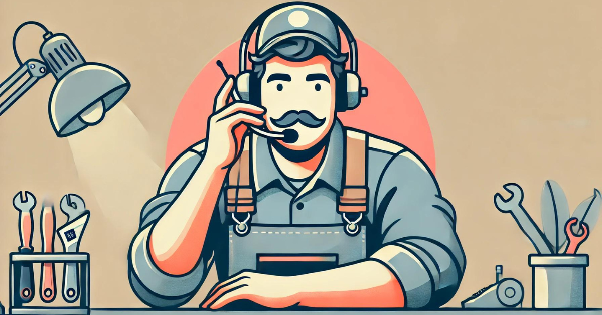 Plumber wearing a headset and talking on the phone