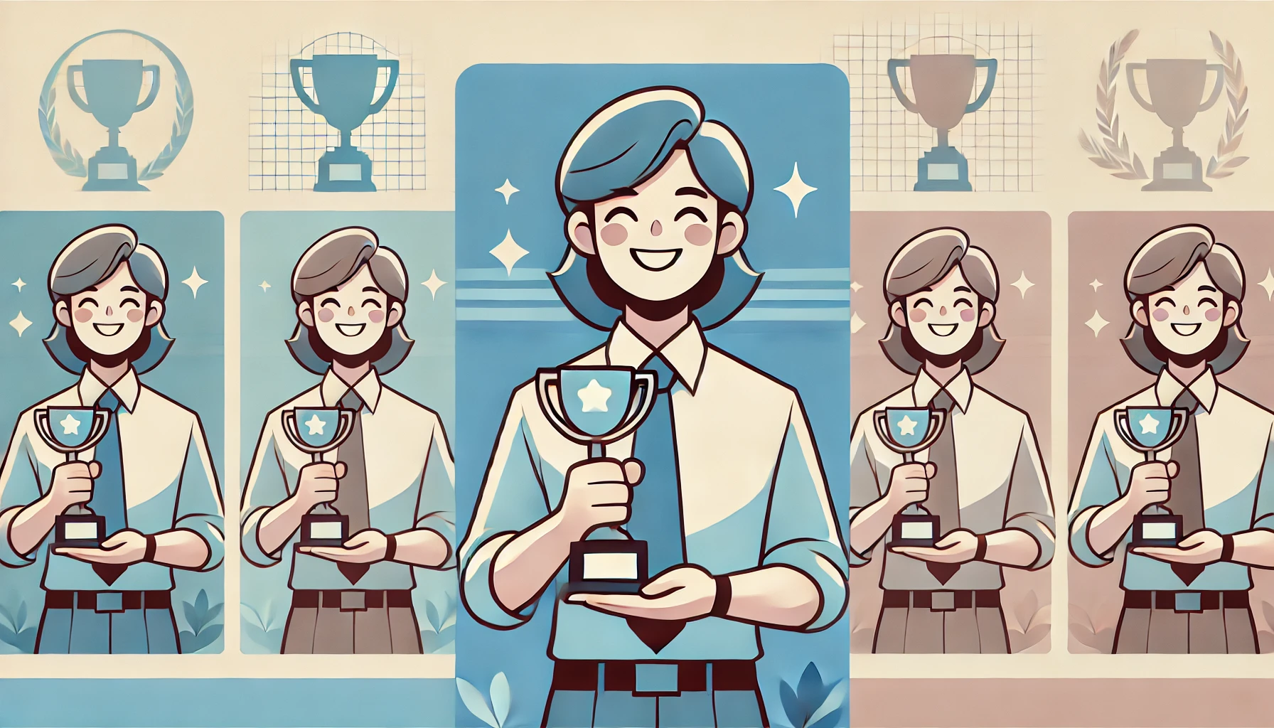 Person holding a company award and smiling confidently.