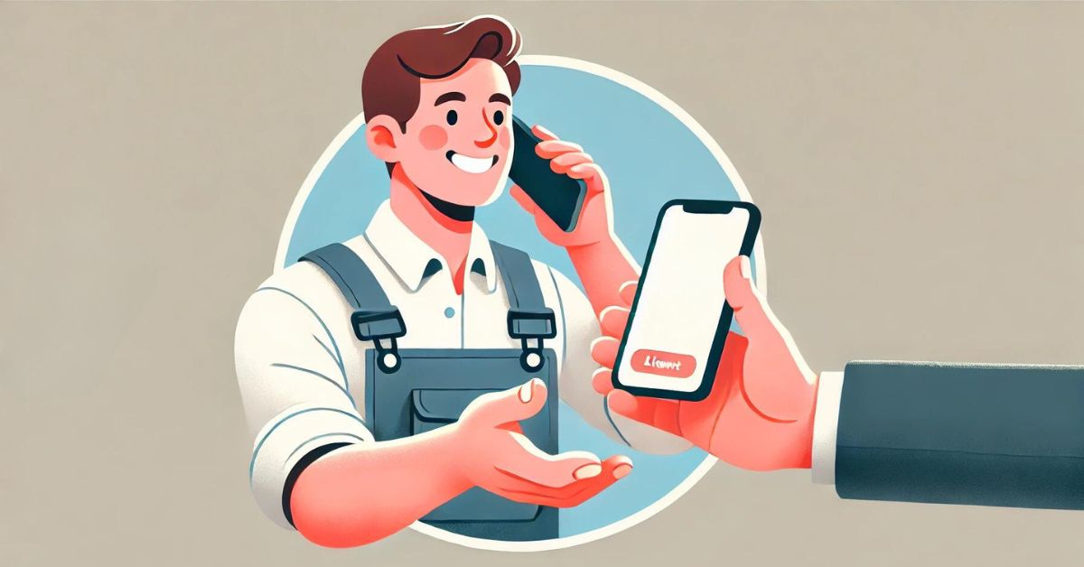 Plumber handing over a phone to another person