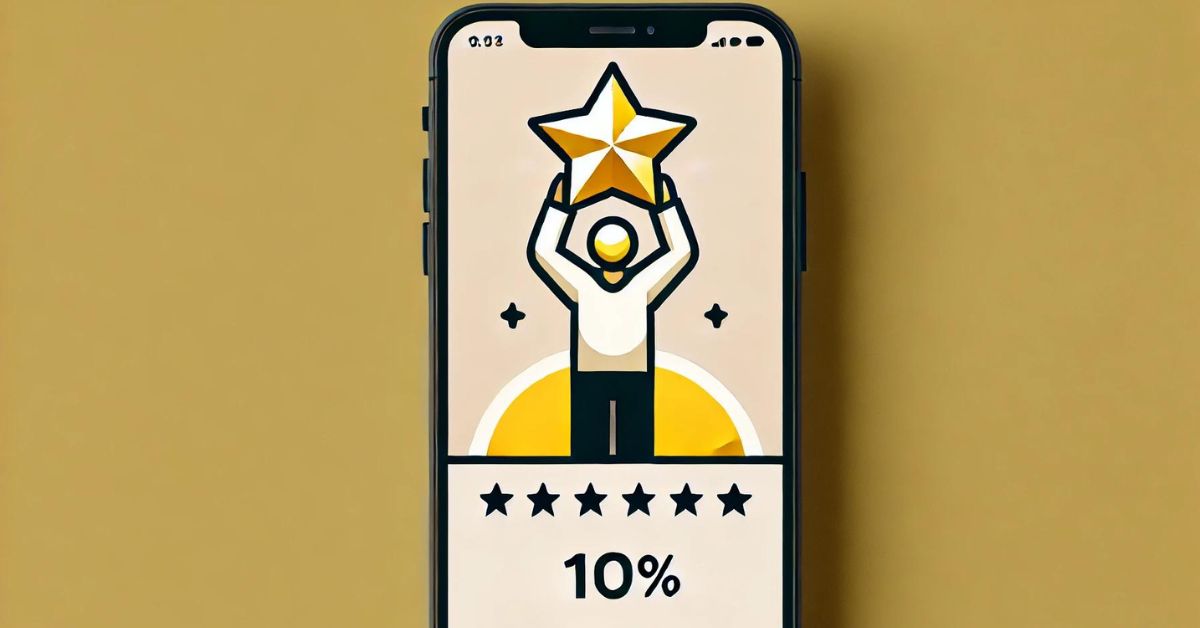 Trophy with a star held high on a smartphone screen.