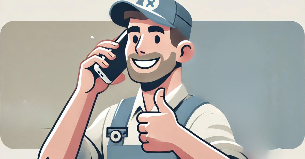 Plumber holding a phone and smiling