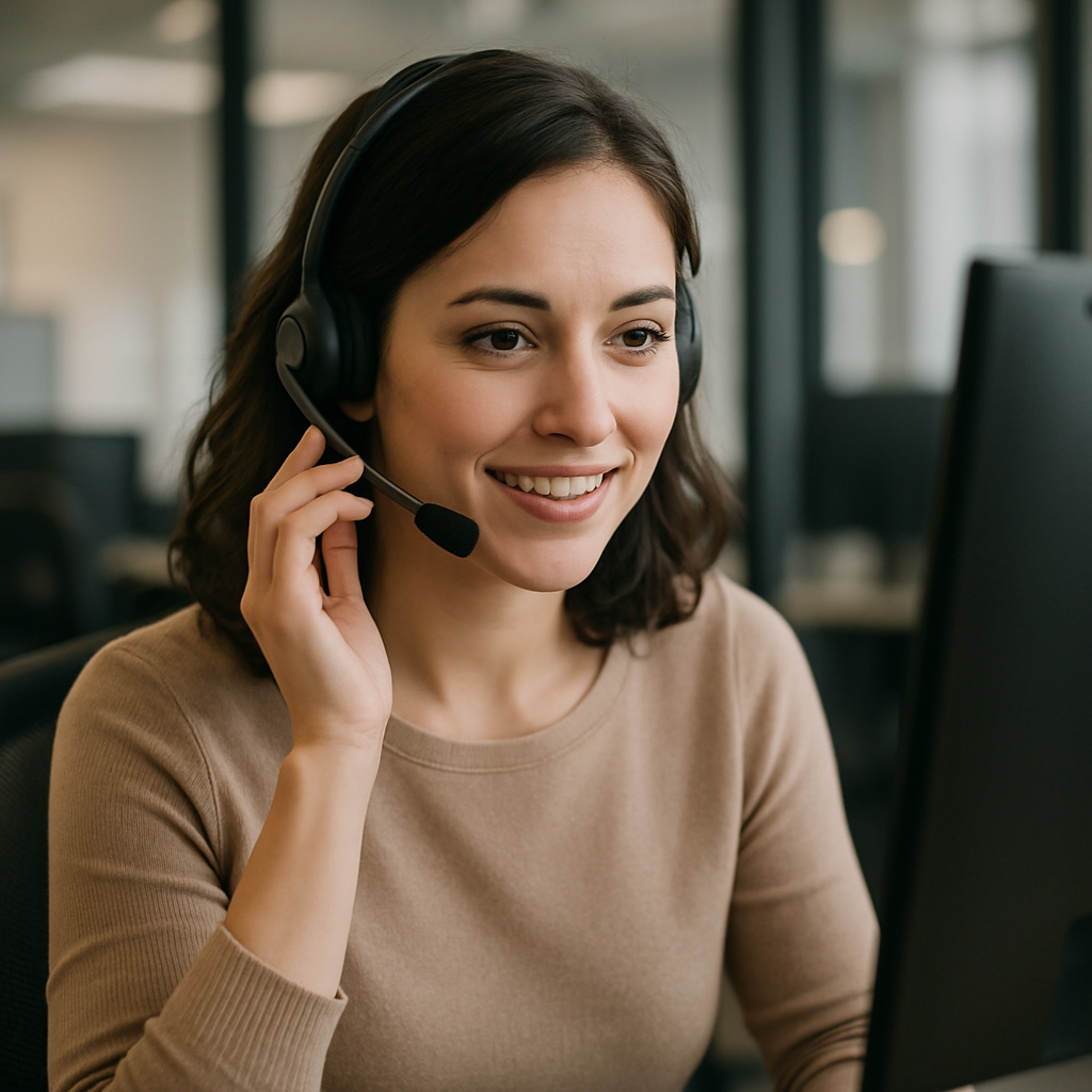 woman answering a call in a call center